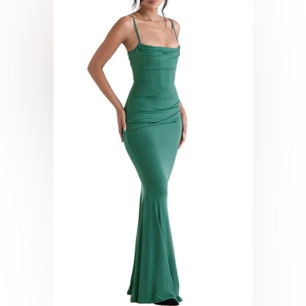 House of CB Milena Jersey Corset Maxi Gown - Forest Green